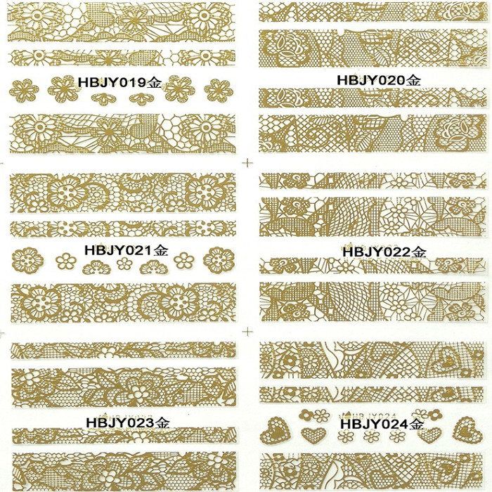 HBJY019-024 Gold Lace Nail Art Sticker 