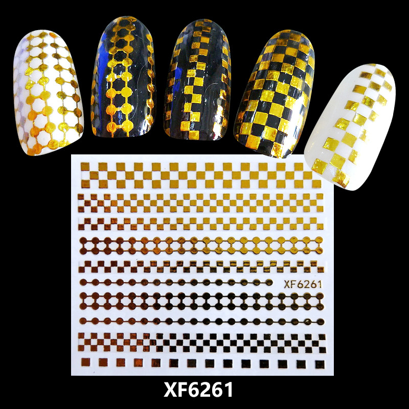 XF6261 3D Gold Metal Nail Art Sticker 