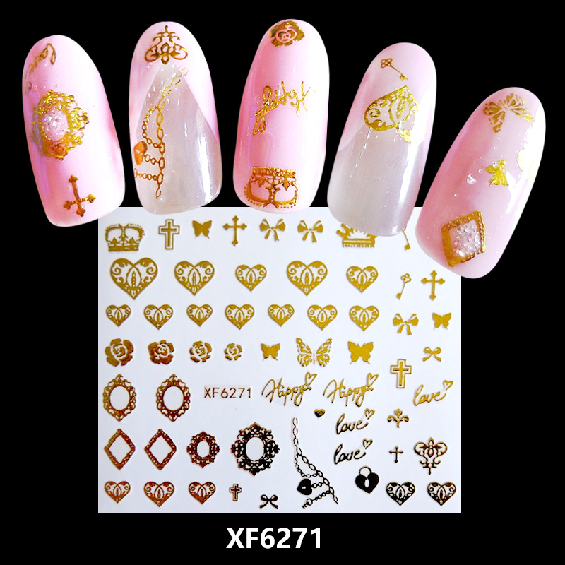 XF6271 3D Gold Metal Nail Art Sticker 