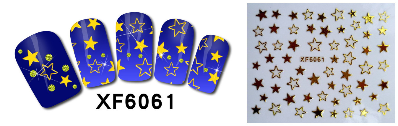 XF6061-6066 3D Gold Metal Nail Art Sticker 