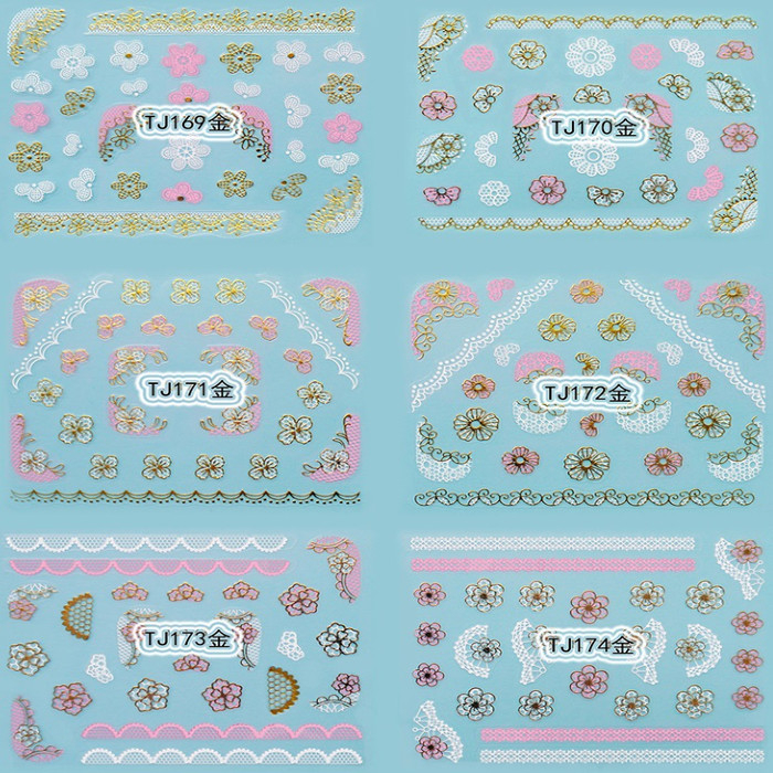 TJ169-180 3D Gold Nail Art Sticker 