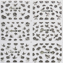 TJ037-048 3D Black Silver Butterfly Nail Art Sticker 