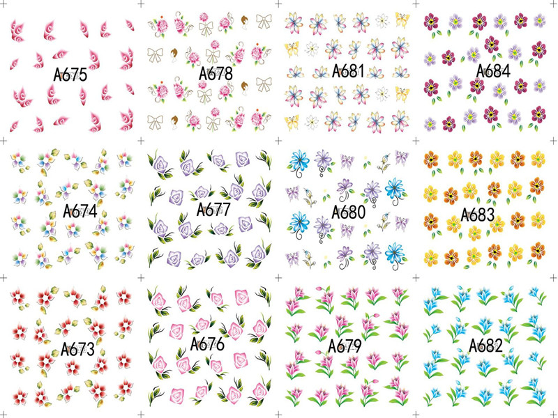 A673-684 Flower Water Nail Sticker