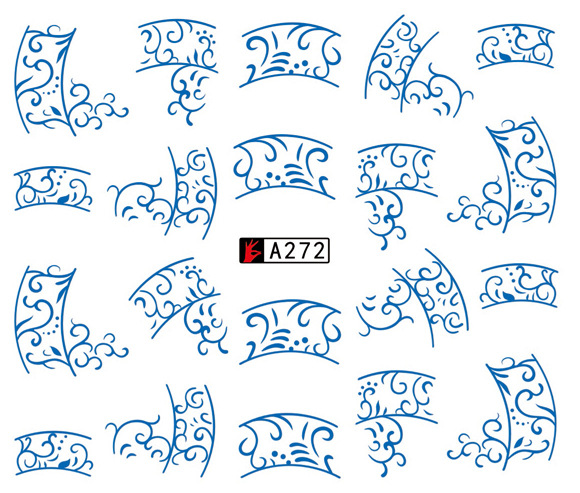A271-276 Blue Flower Water Nail Sticker