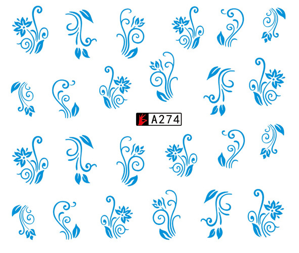 A271-276 Blue Flower Water Nail Sticker