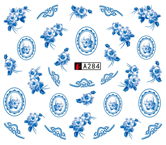 A283-288 Blue Flower Water Nail Sticker