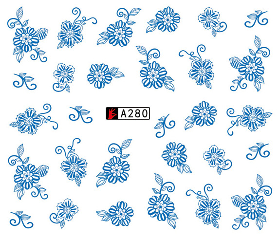 A277-282 Blue Flower Water Nail Sticker