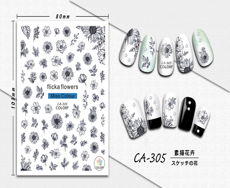 CA-305 3D Flicka Flowers Nail Sticker