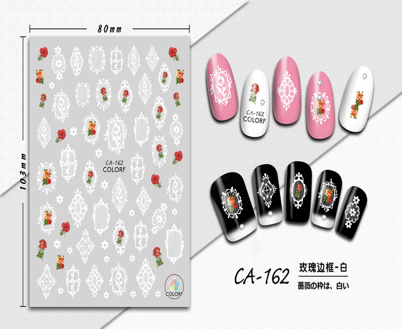 CA-162 3D White Rose Border Nail Sticker