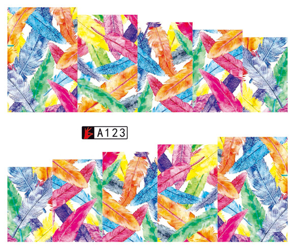 A121-126 Feather And Plaid Water Nail Sticker