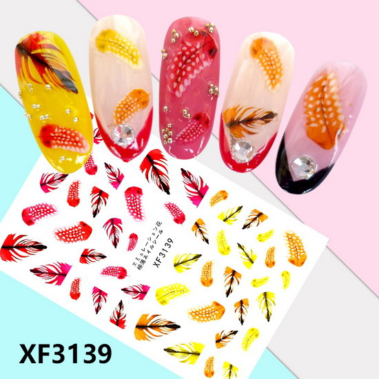 XF3139 3D Self Adhesive Feather Nail Sticker 