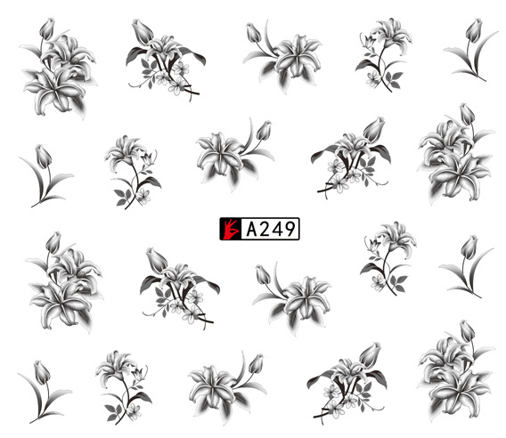 A247-252 Black Flower Water Nail Sticker