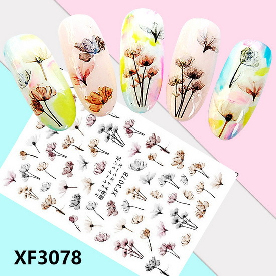 XF3078 3D Self Adhesive Flower Nail Sticker 