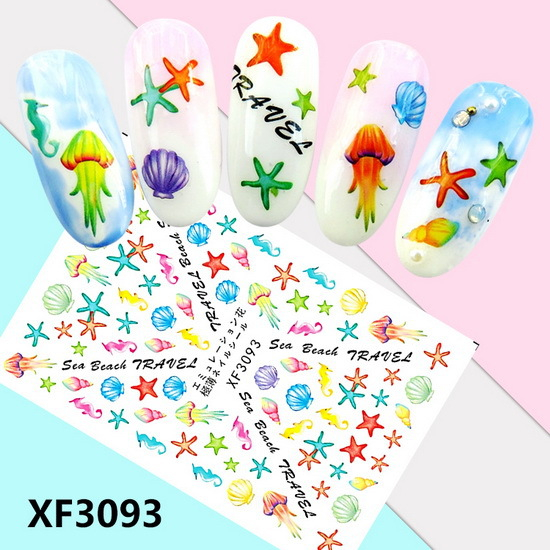 XF3093 3D Self Adhesive Marine Life Nail Sticker 