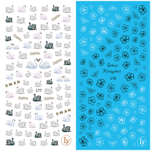 LY177-178 Thin 3D Swan And Line Drawing Flower Nail Sticker