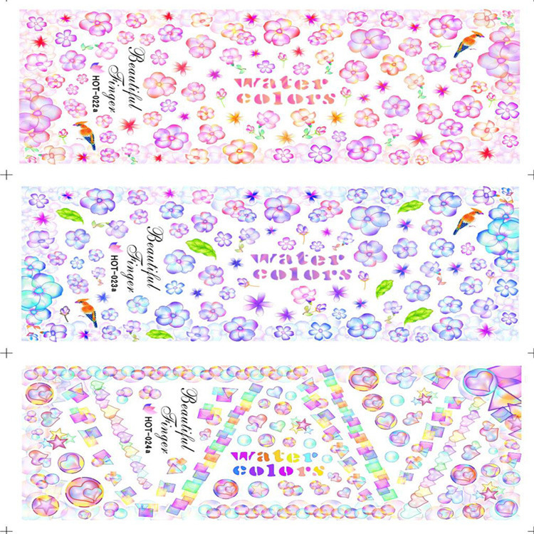 HOT022-024 Watercolor Flower Water Nail Sticker