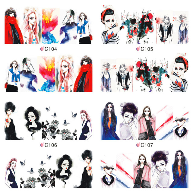C104-107 Cartoon Character Water Nail Sticker