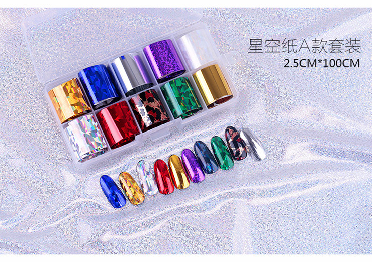 10 Holographic Nail Transfer Foil Set