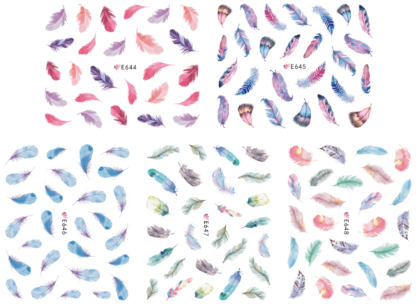 E644-654 3D Feather Simulation Nail Art Sticker