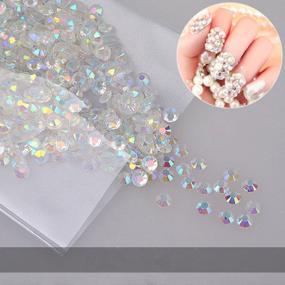 4mm Super Shiny Nail Decorations Resin Rhinestone AB White Clear Diamond Decoration
