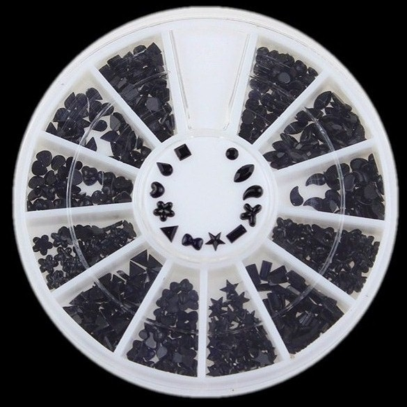 Black Mixed Shape Nail Rhinestones