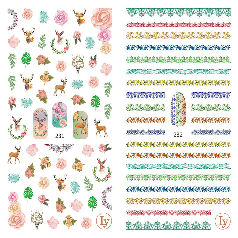 LY231-232 Thin 3D Deer And Pattern Nail Sticker