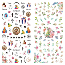 LY249-250 Thin 3D Jesus And Flowers Nail Art Sticker