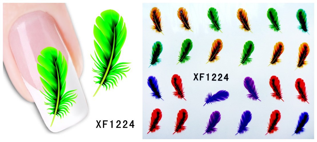 XF1223-1230 Feather Water Nail Sticker