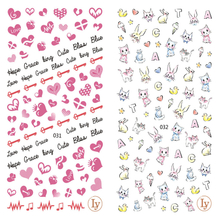 LY031-032 Thin 3D Heart And Cats Nail Sticker
