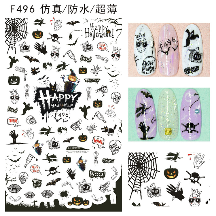 F496 DIY Design 3D Self Adhesive Halloween Nail Art Sticker