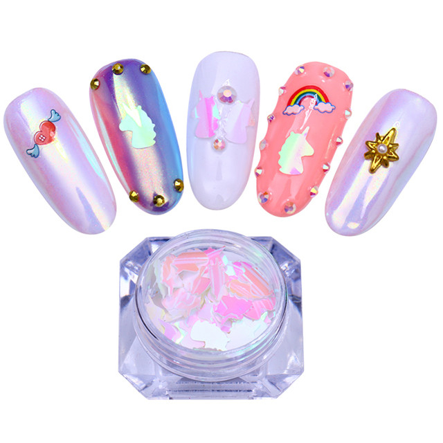 Pink Nail Sequins AB Color Iridescent Flakes