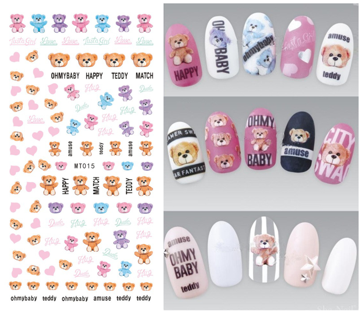 MT013-026 3D Teddy And Animal Series Nail Art Sticker