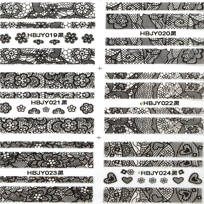 HBJY019-024 Black Lace Nail Art Sticker 