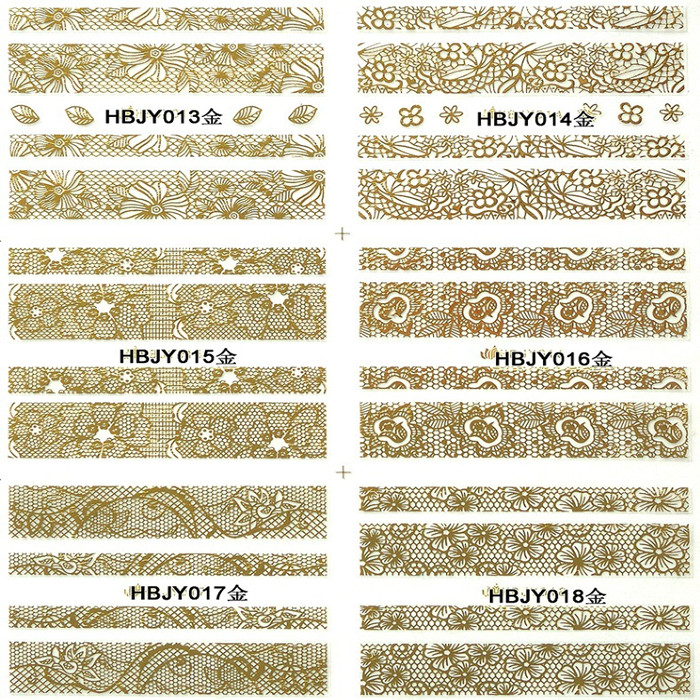 HBJY013-018 Gold Lace Nail Art Sticker 