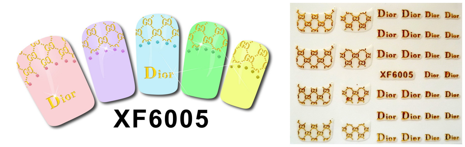 XF6001-6006 3D Gold Metal Nail Art Sticker 