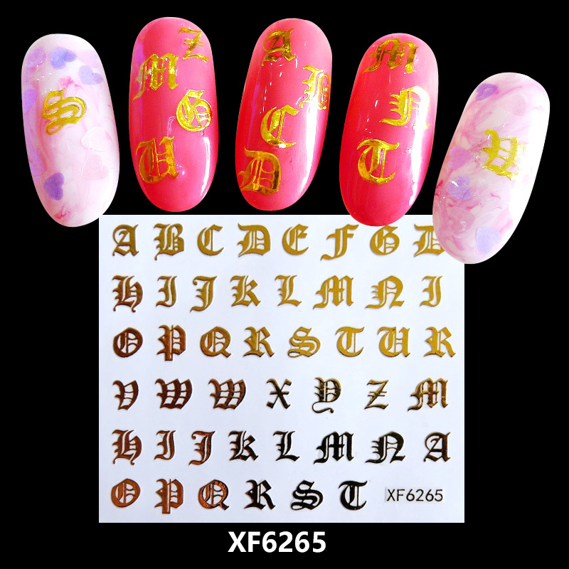 XF6265 3D Gold Metal Nail Art Sticker 
