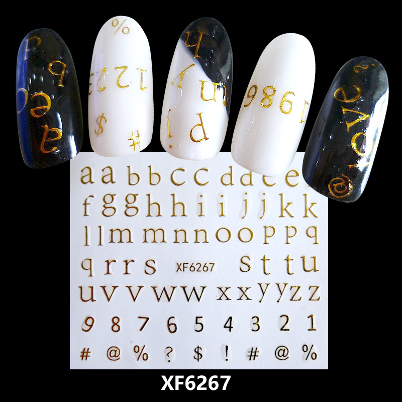 XF6267 3D Gold Metal Nail Art Sticker 