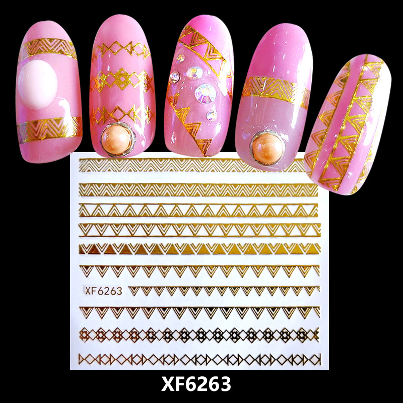 XF6263 3D Gold Metal Nail Art Sticker 