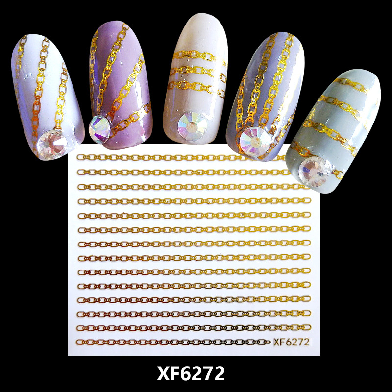 XF6272 3D Gold Metal Nail Art Sticker 