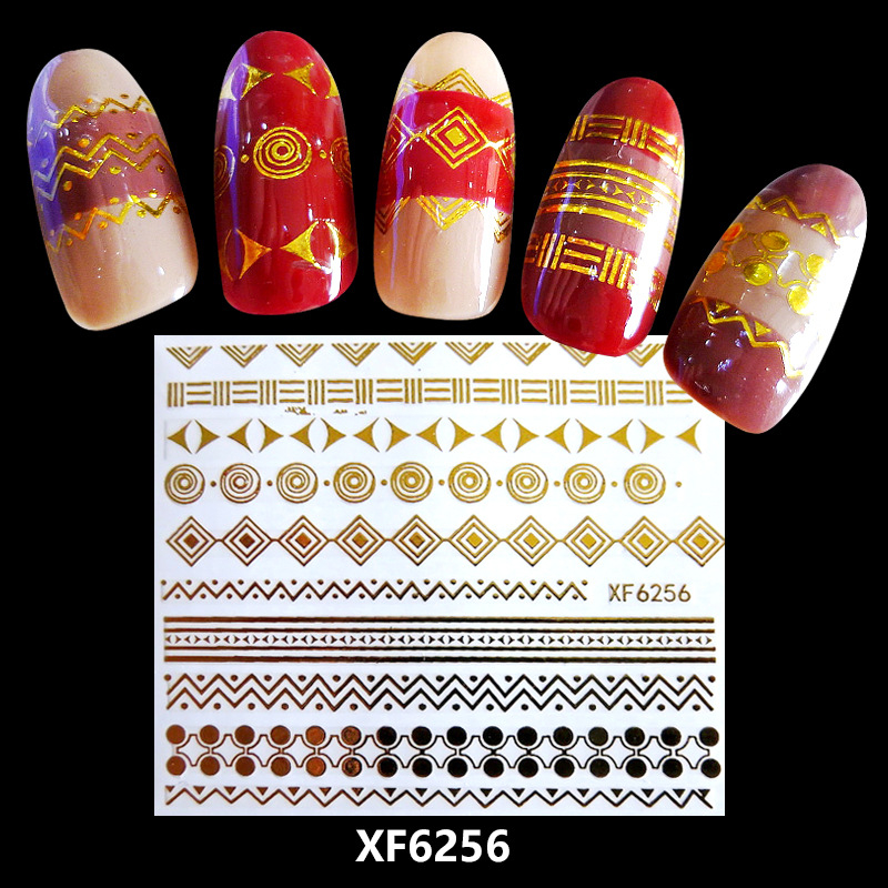 XF6256 3D Gold Metal Nail Art Sticker 