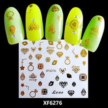 XF6276 3D Gold Metal Nail Art Sticker 
