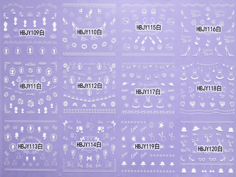HBJY109-120 3D White Women's Products Nail Art Sticker 