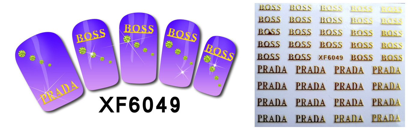 XF6049-6054 3D Gold Metal Nail Art Sticker 