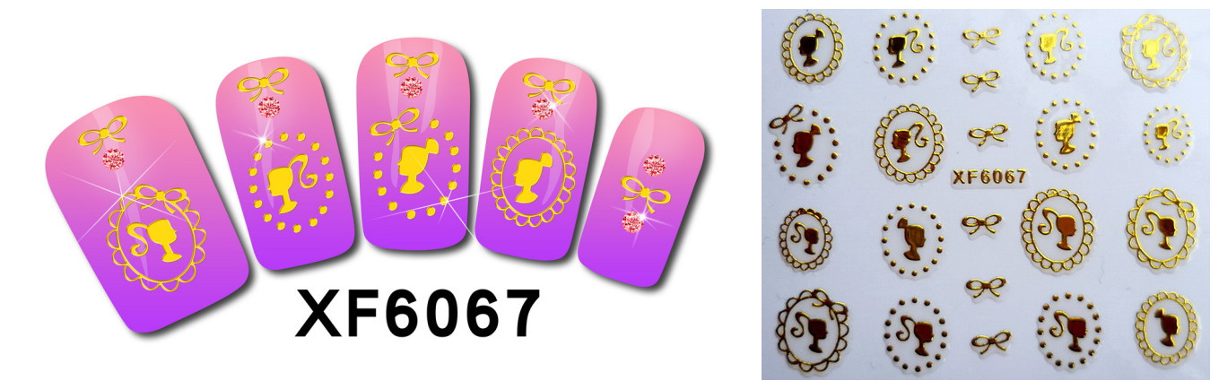 XF6067-6072 3D Gold Metal Nail Art Sticker 