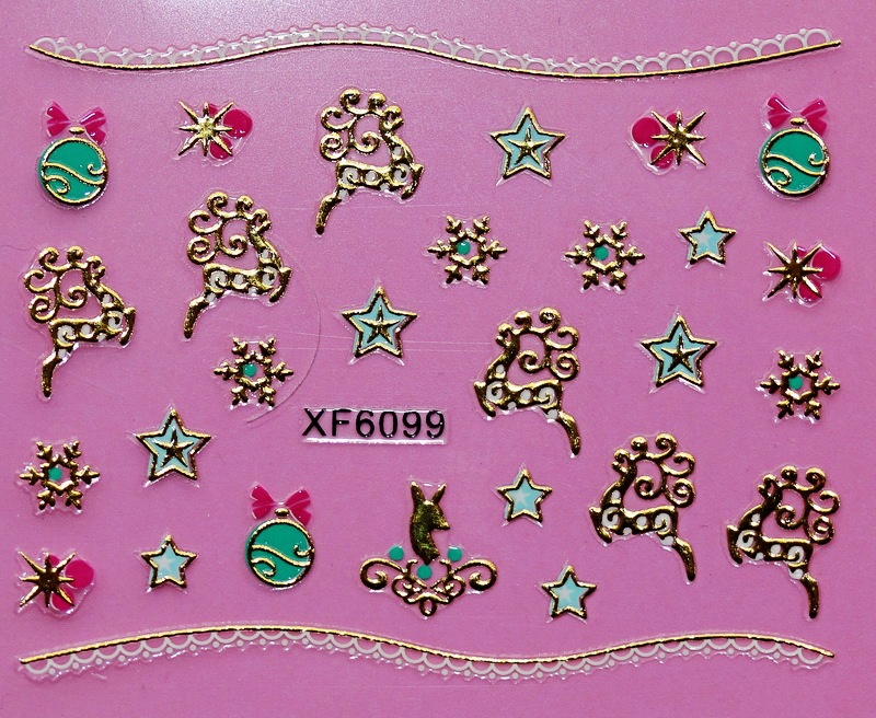 XF6094-6099 3D Gold Metal Nail Art Sticker 