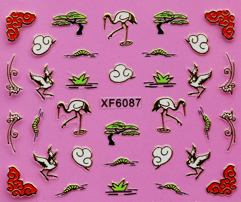 XF6087-6093 3D Gold Metal Nail Art Sticker 