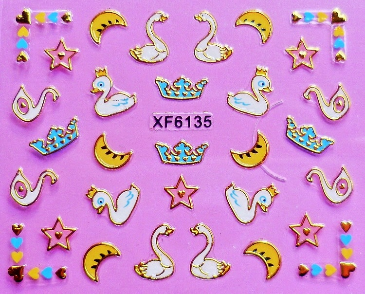 XF6135-6140 3D Gold Metal Nail Art Sticker 