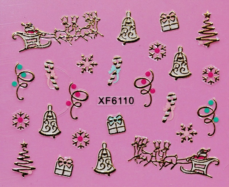 XF6106-6111 3D Gold Metal Nail Art Sticker 