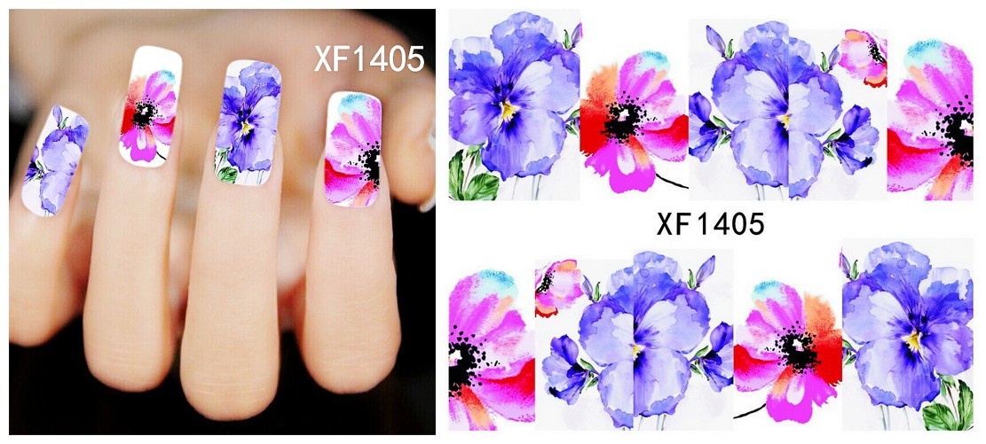XF1402-1407 Watercolor Flower Water Nail Sticker