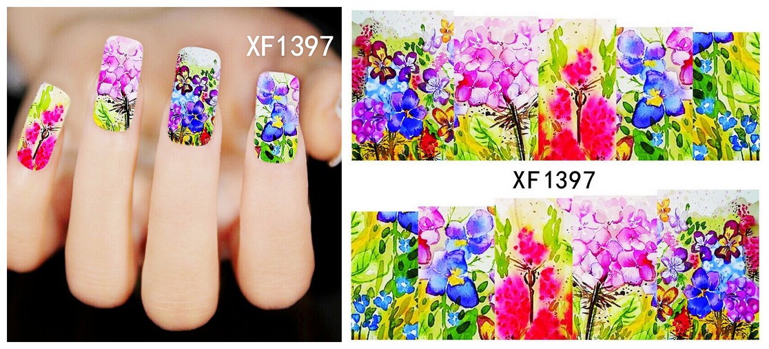 XF1396-1401 Watercolor Flower Water Nail Sticker
